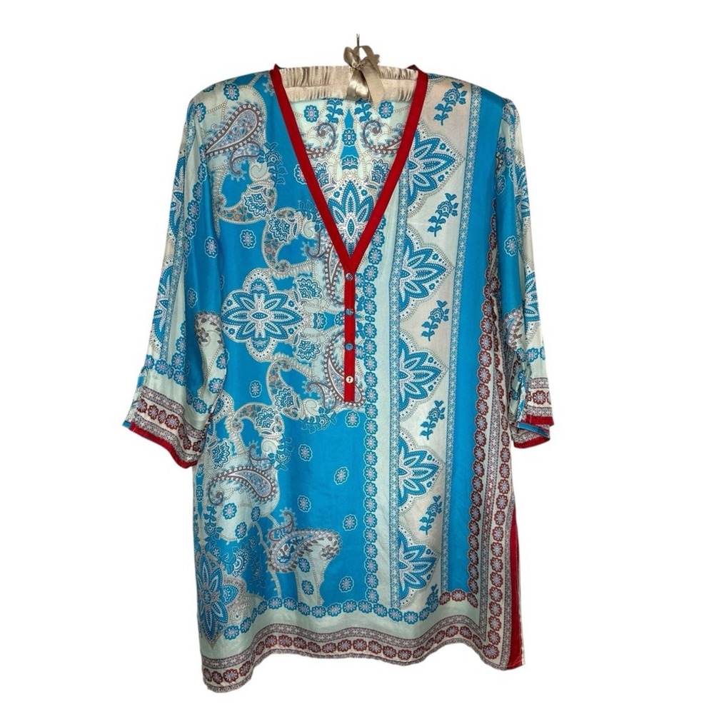 JOHNNY WAS PAISLEY PRINT CHAPMAN SILK TUNIC M